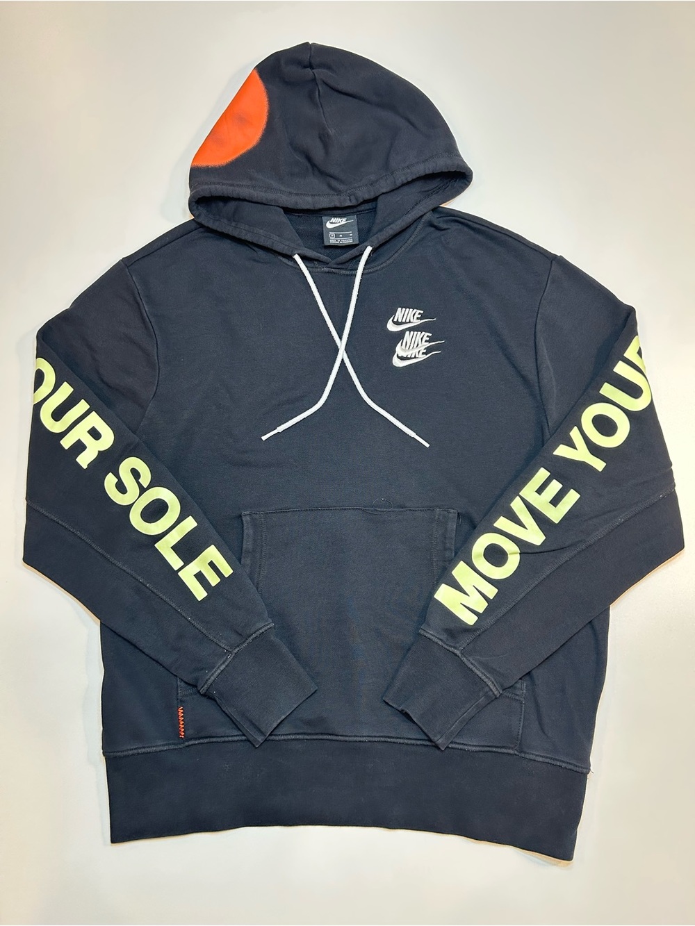 Nike Sportswear World Tour French Terry Pullover Graphic Hoodie Black Neon